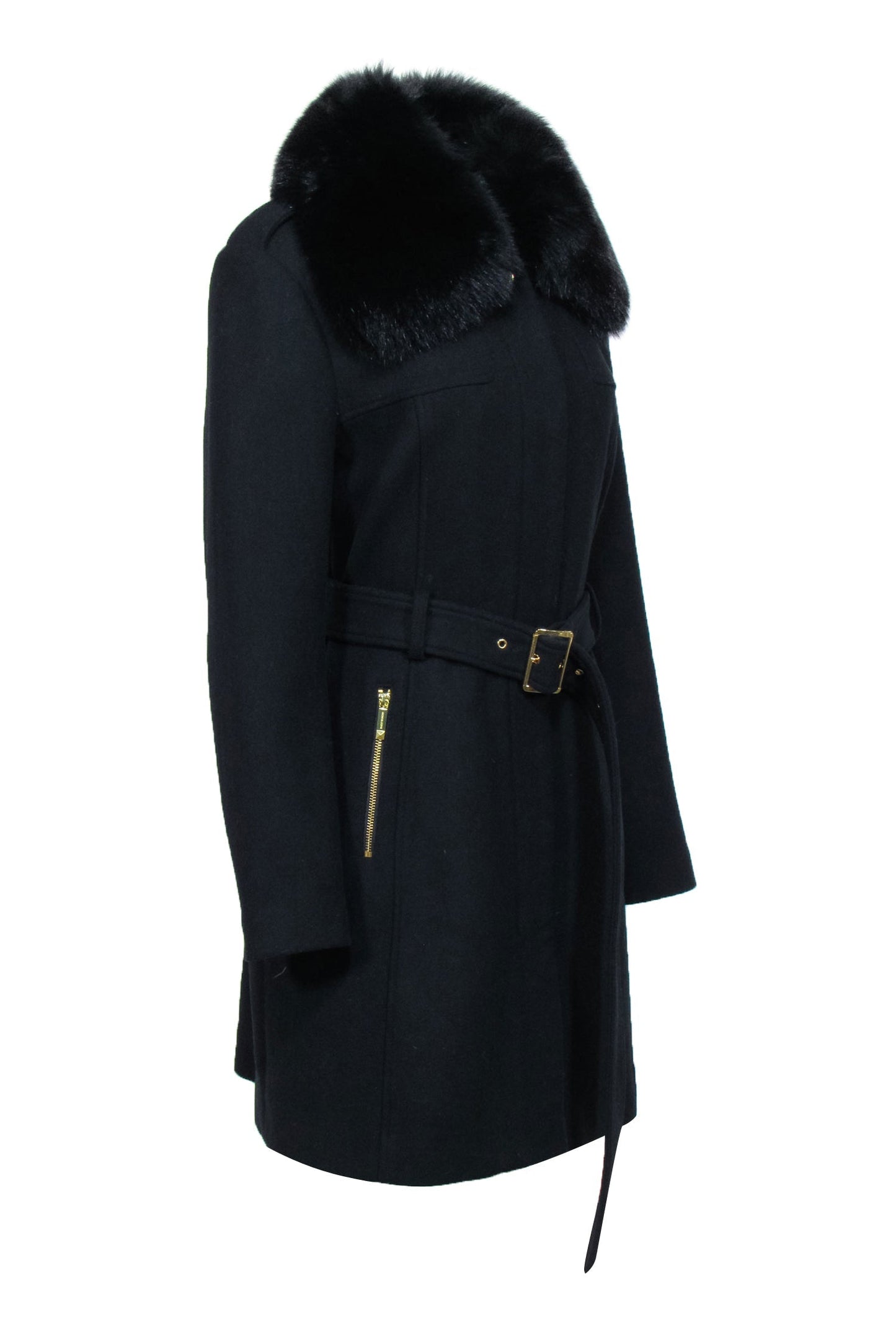 Michael Michael Kors - Black Wool Blend Coat w/ Fox Fur Collar Sz 16